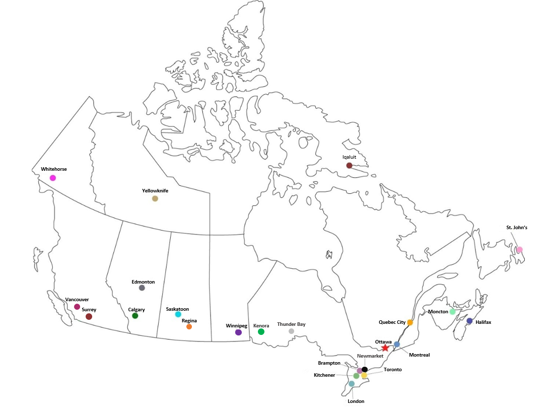 Map of Canada with PPSC Locations