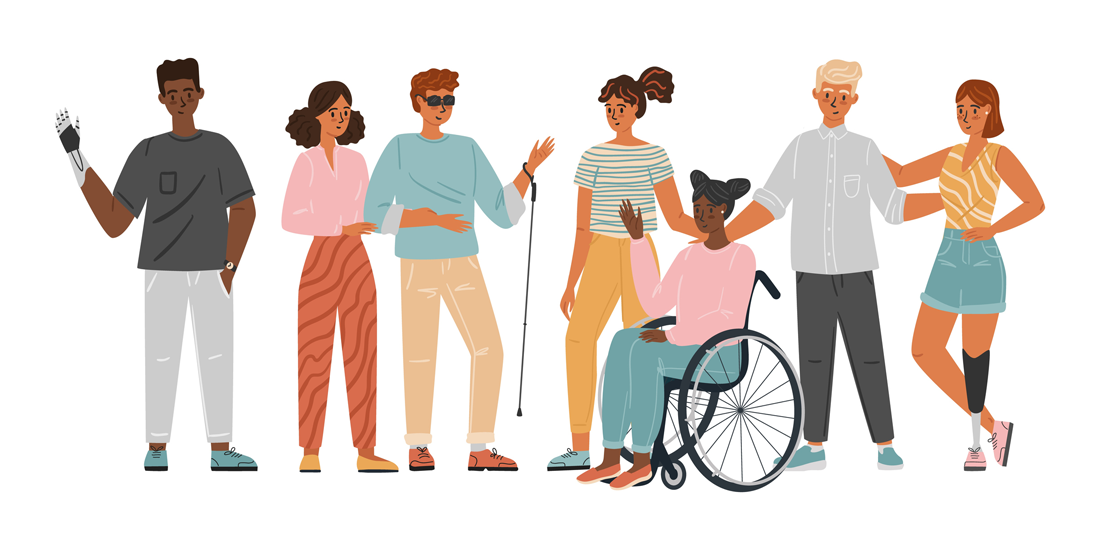 Groupe diversifié de personnes, qui sourient et font un signe de la main
