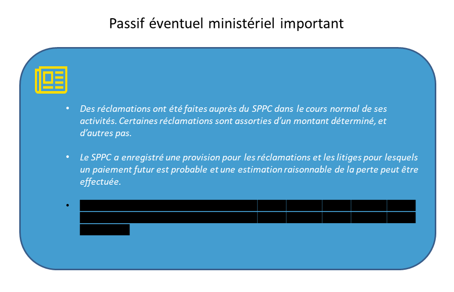 Passif éventuel ministériel important