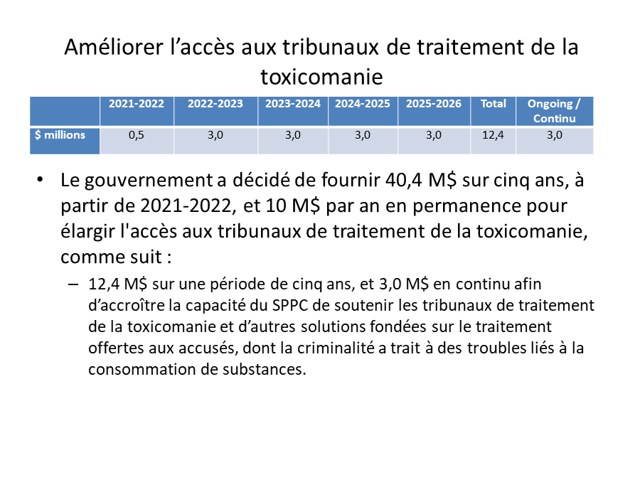 Améliorer l’accès aux tribunaux de traitement de la toxicomanie